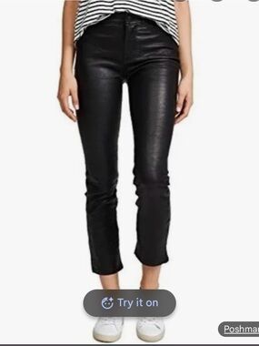 PAIGE Women's Cindy Leather Straight Jeans black